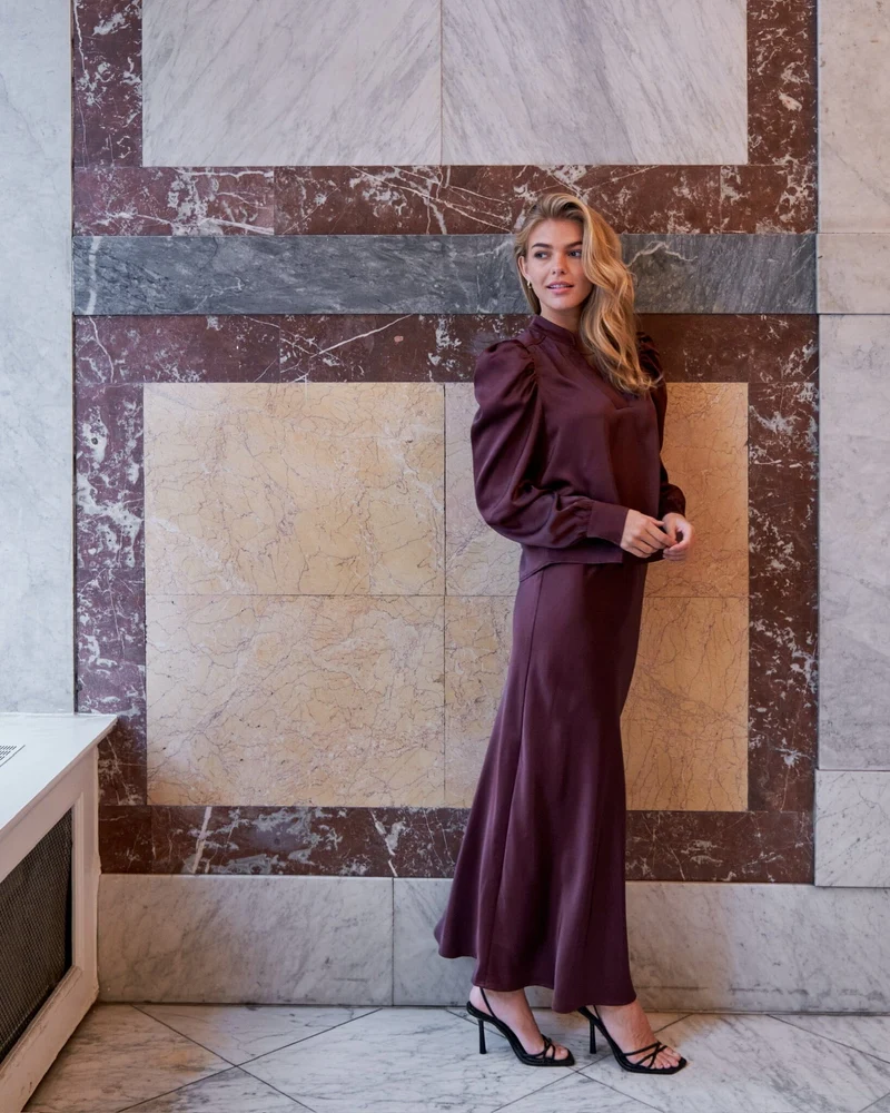 Neo Noir - Vicky Heavy Sateen Skirt 159588 - Burgundy
