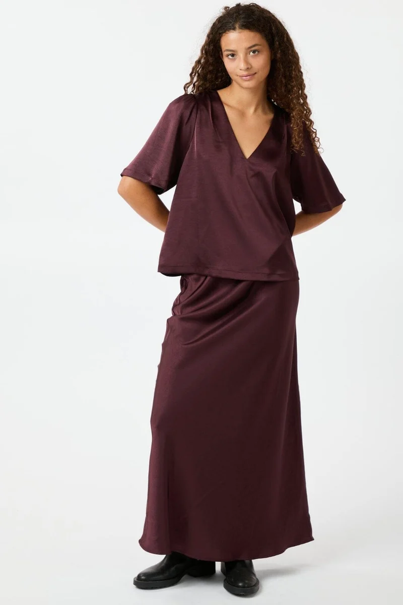 Neo Noir - Vicky Heavy Sateen Skirt 159588 - Burgundy