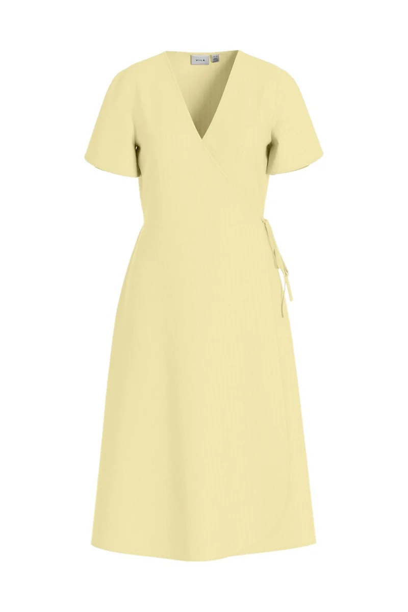 Vila - Vilovie S/S Wrap Midi Dress - 5008585 Pastel Yellow