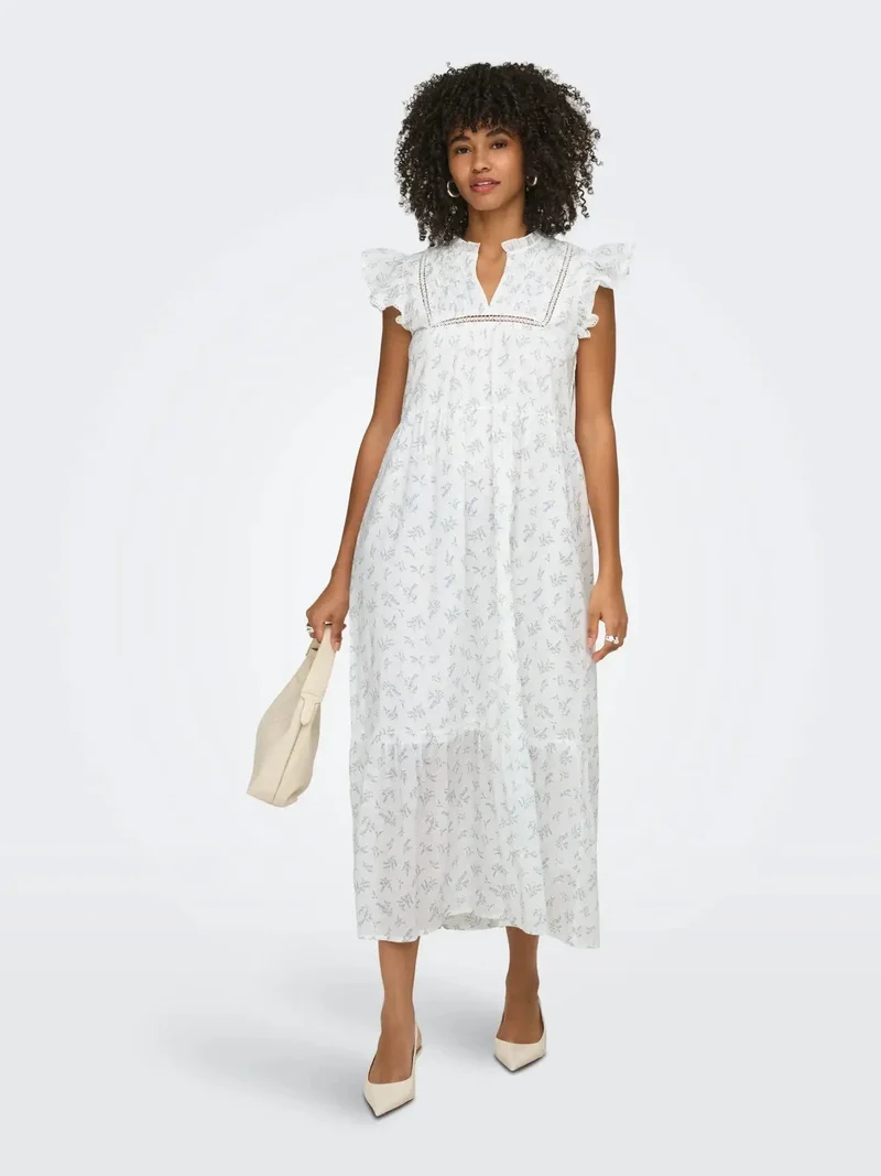 Only - Onltea-Idris S/L Frill Tape Dress - 5014284 Cloud Dancer Wild Bundels