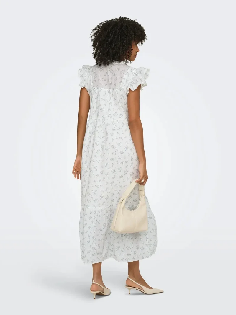 Only - Onltea-Idris S/L Frill Tape Dress - 5014284 Cloud Dancer Wild Bundels