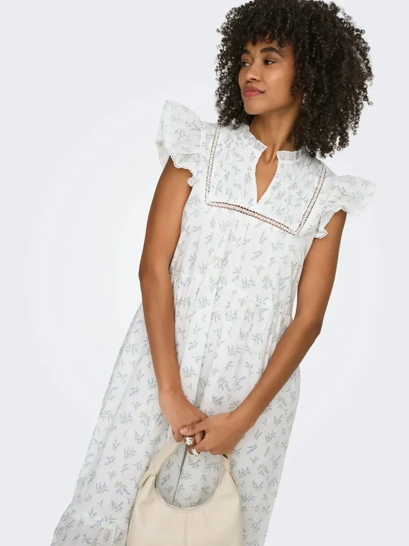 Only - Onltea-Idris S/L Frill Tape Dress - 5014284 Cloud Dancer Wild Bundels