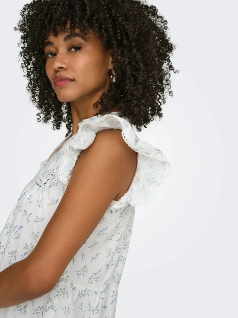Only - Onltea-Idris S/L Frill Tape Dress - 5014284 Cloud Dancer Wild Bundels