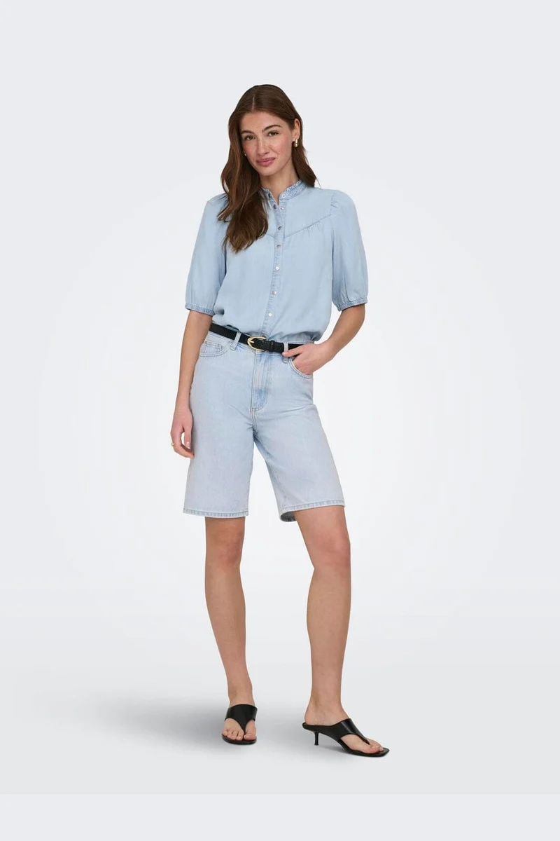 Only - Onlcharis Life 2/4 Frill Shirt Cc - 4977041 Light Blue Denim