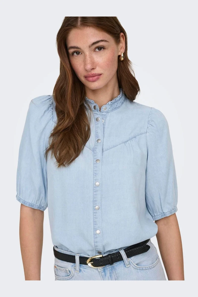 Only - Onlcharis Life 2/4 Frill Shirt Cc - 4977041 Light Blue Denim