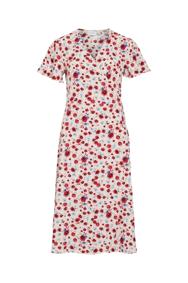 Vila - Vilovie S/S Wrap Midi Dress - 4997132 Birch Flo