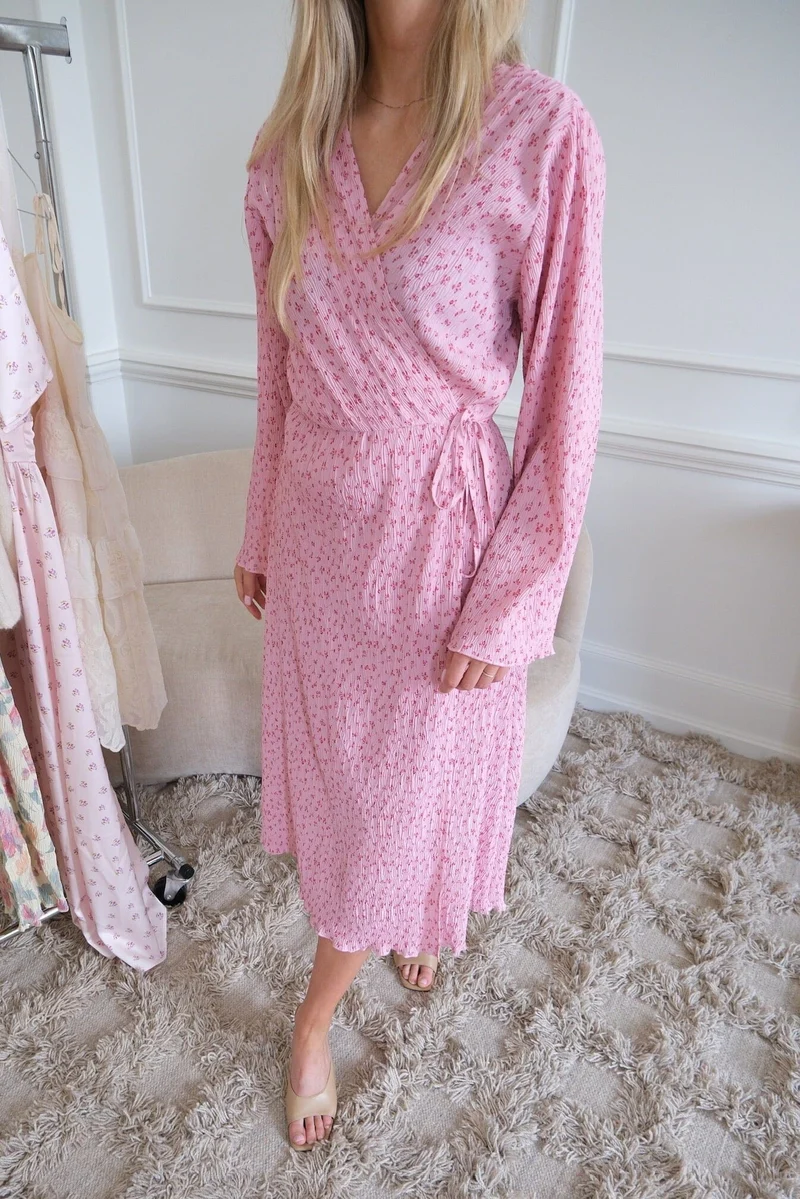 BYIC x Molly&My - Ofeliaic Long Wrap Dress A23640 - Pink Tiny Blossom