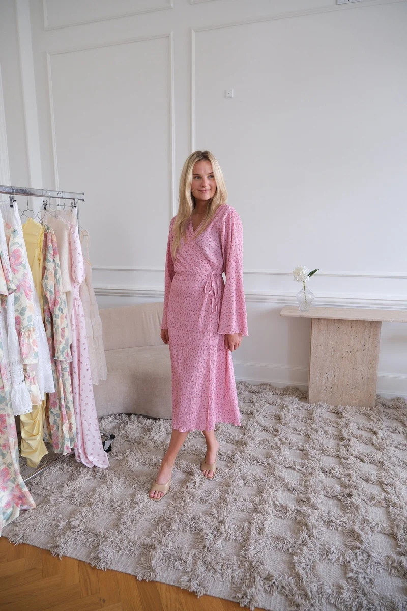 BYIC x Molly&My - Ofeliaic Long Wrap Dress A23640 - Pink Tiny Blossom