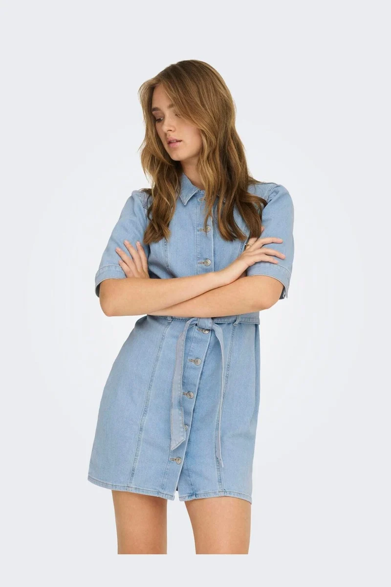 Only - Onlvibbe Ss Belt Dress Akm - 4995540 Light Blue Denim