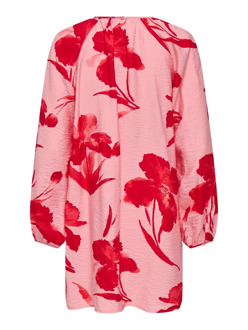 Only - Onlhyaci L/S String Short Dress - 4995379 Pink Icing Big Red