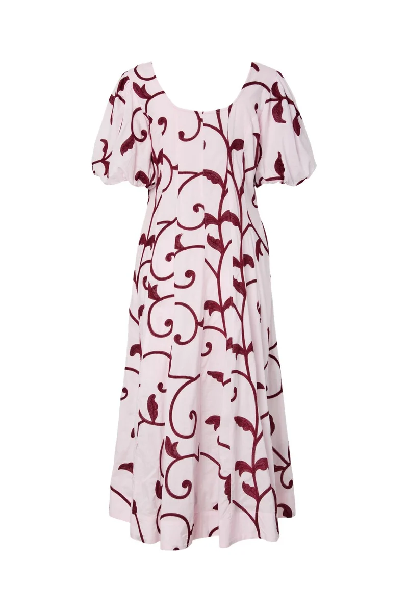 YAS - Yasromy Ss Long Dress - 4966504 Ballerina W. Rhododendron Embrodery