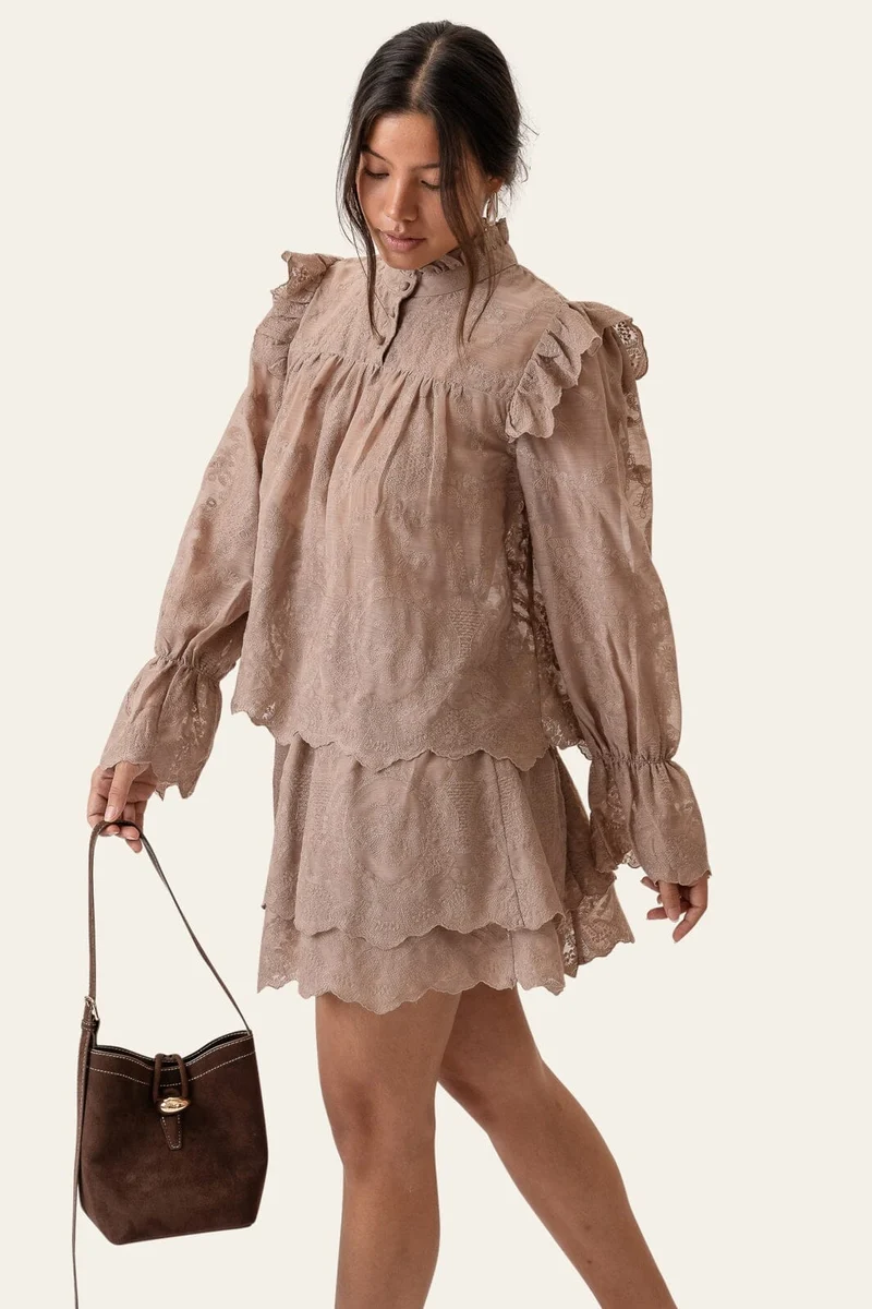 BYIC - Ellinoric Lace Mini Skirt 2576 - Vintage Light Brown