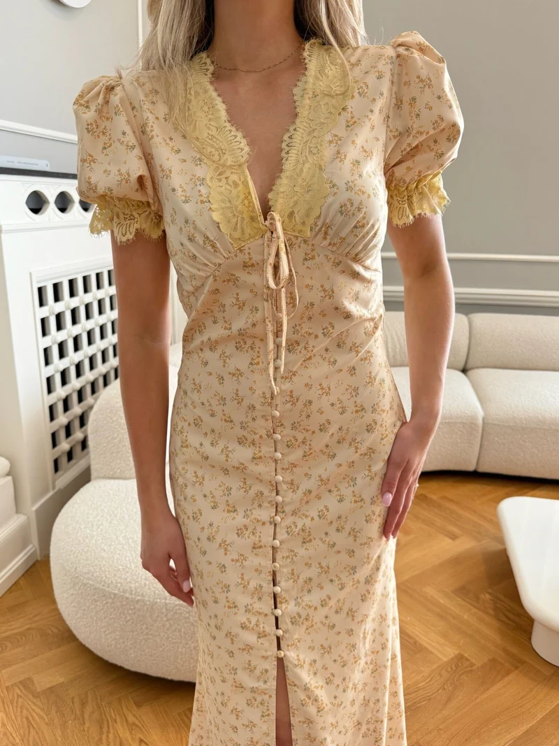 BYIC x Molly&My - Agneteic Long Dress A23810 - Yellow Flower Print