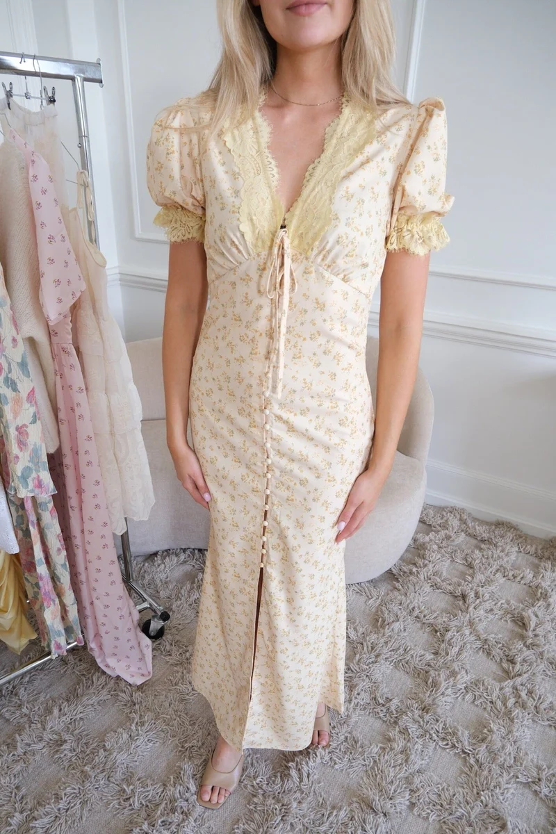 BYIC x Molly&My - Agneteic Long Dress A23810 - Yellow Flower Print