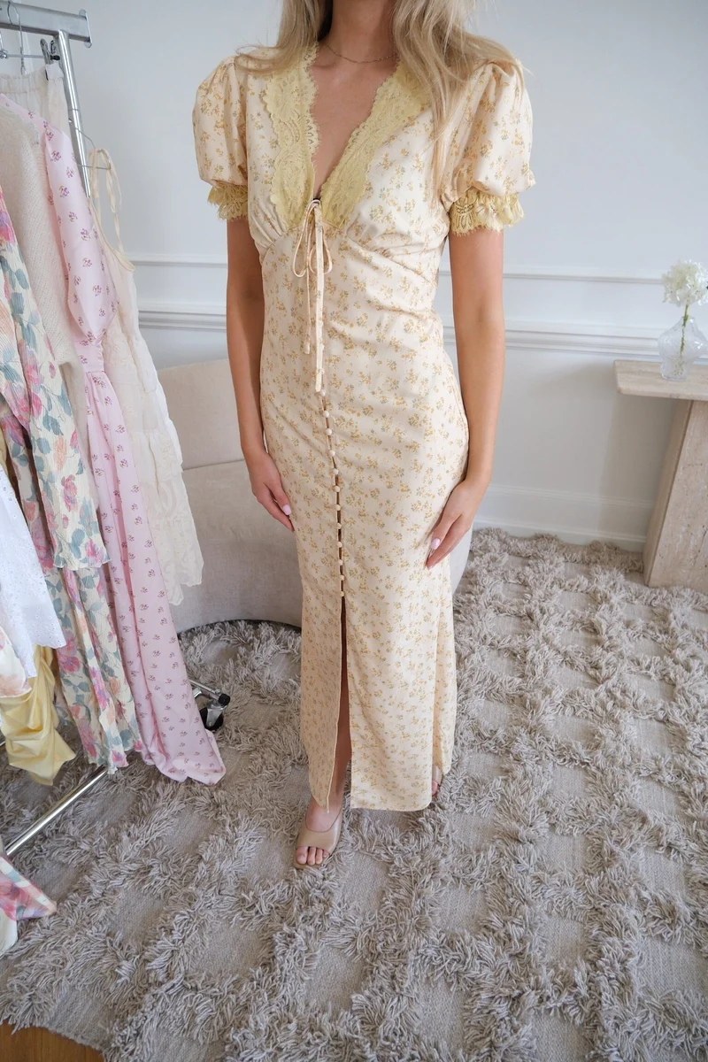 BYIC x Molly&My - Agneteic Long Dress A23810 - Yellow Flower Print