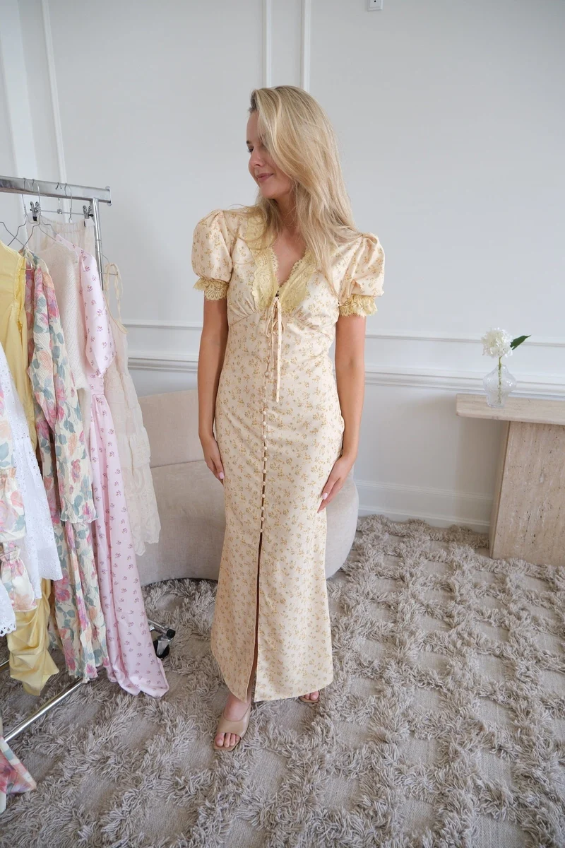 BYIC x Molly&My - Agneteic Long Dress A23810 - Yellow Flower Print