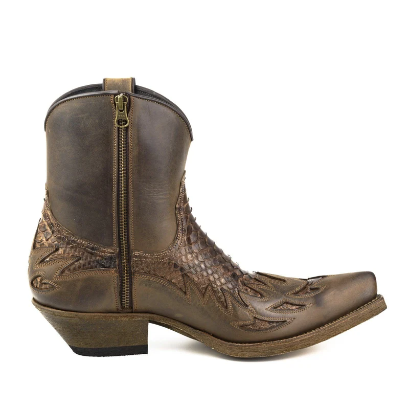 Country- und Western-Cowboy-Stiefeletten für Herren, 12 Leder aus exotischem Braun und Dunkelbraun