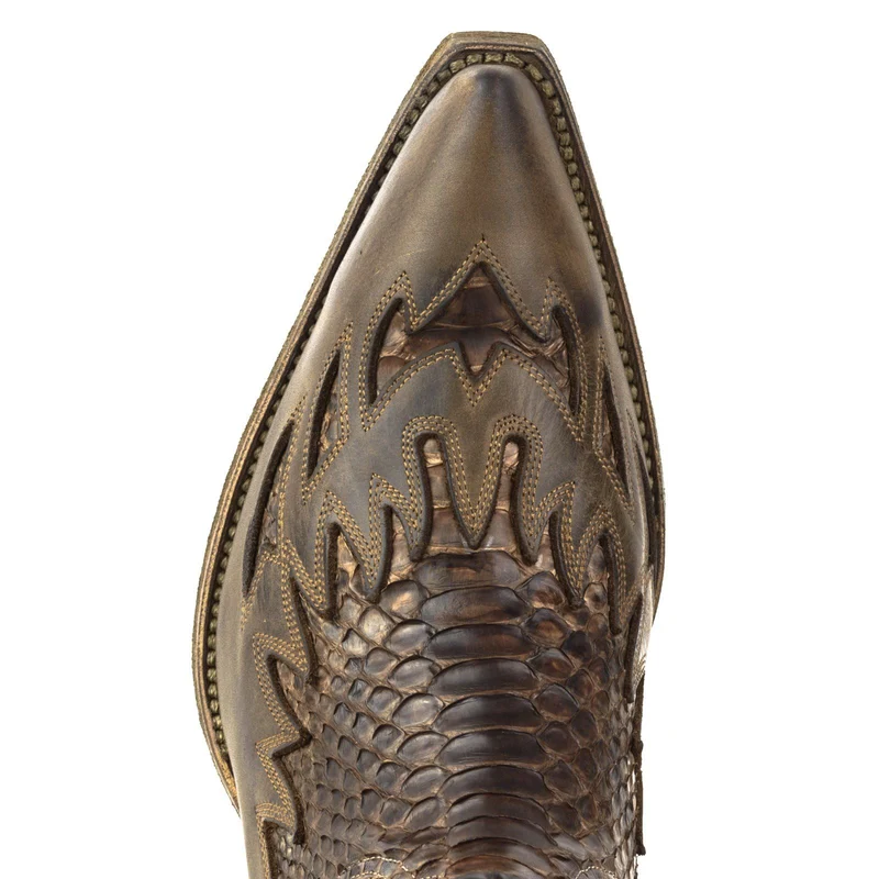 Country- und Western-Cowboy-Stiefeletten für Herren, 12 Leder aus exotischem Braun und Dunkelbraun