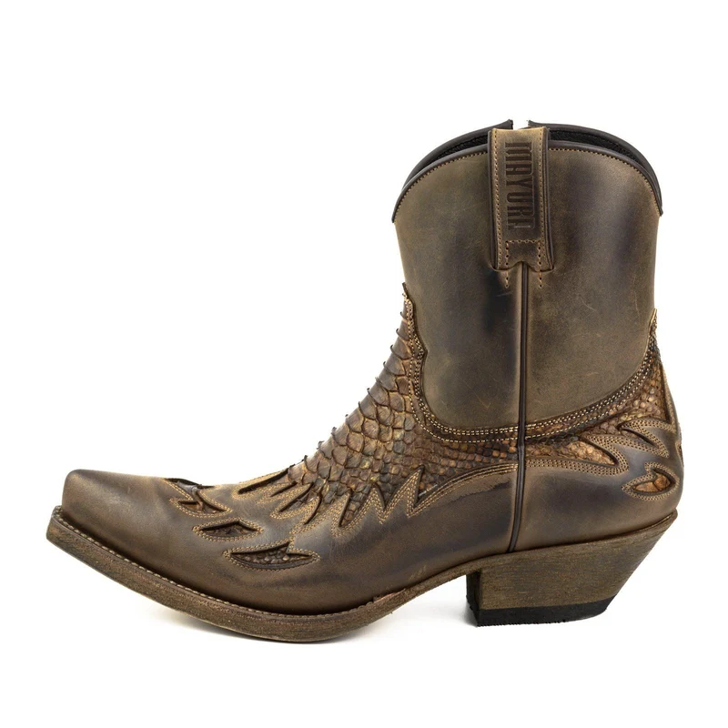 Herren-Country- und Western-Cowboy-Stiefeletten 12 aus braunem und exotischem braunem Leder