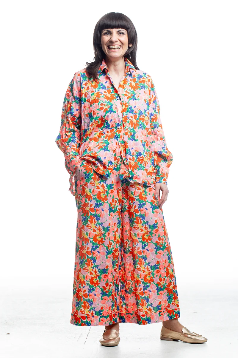 Daniela Gregis Damenhose mit floralem Print in Pink-Grün