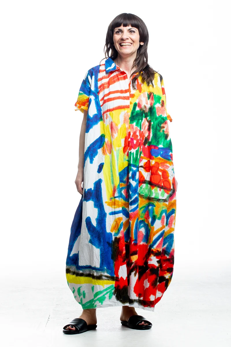 Daniela Gregis Damen Kleid mit handgemaltem Basilikum-Motiv
