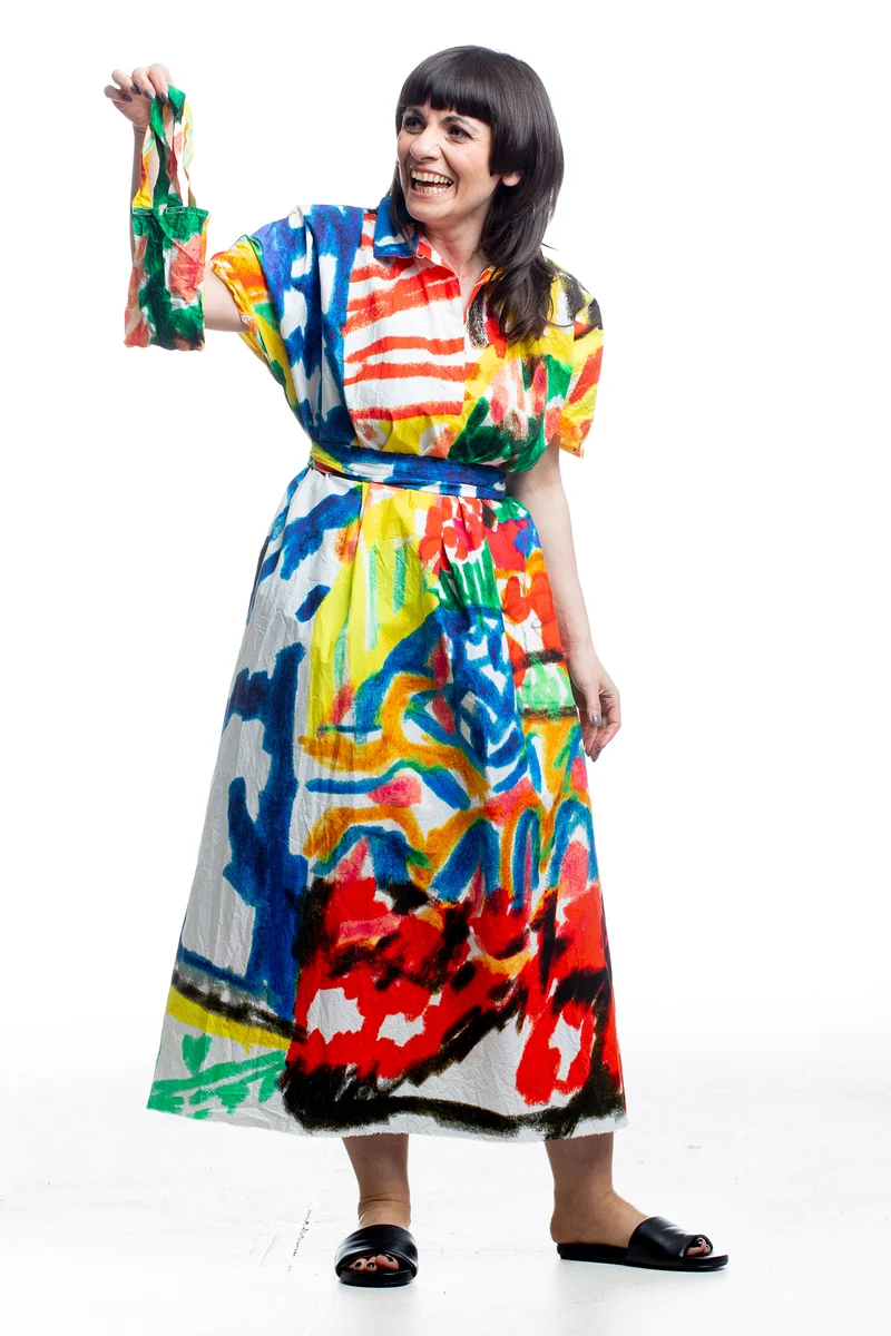 Daniela Gregis Damen Kleid mit handgemaltem Basilikum-Motiv