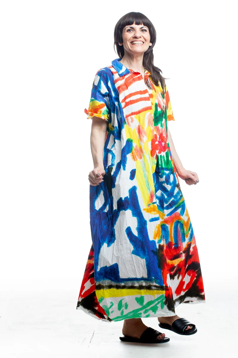 Daniela Gregis Damen Kleid mit handgemaltem Basilikum-Motiv