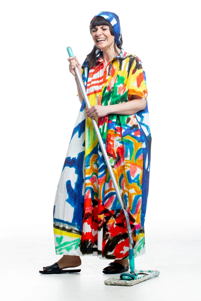 Daniela Gregis Damen Kleid mit handgemaltem Basilikum-Motiv
