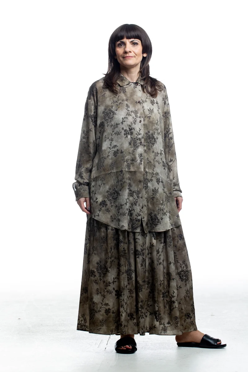 Uma Wang Damen Bluse in Olive mit floralem Print