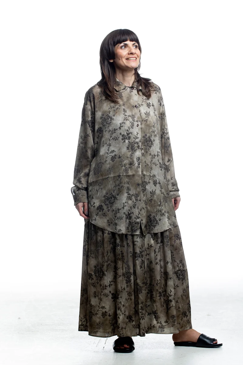 Uma Wang Damen Bluse in Olive mit floralem Print
