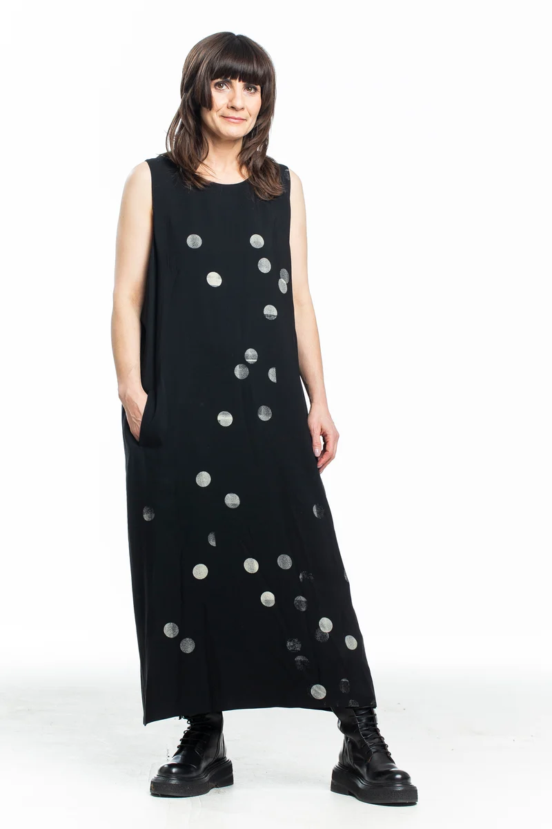 Y's Yohji Yamamoto Damen Maxi Kleid schwarz mit weißen Tupfen