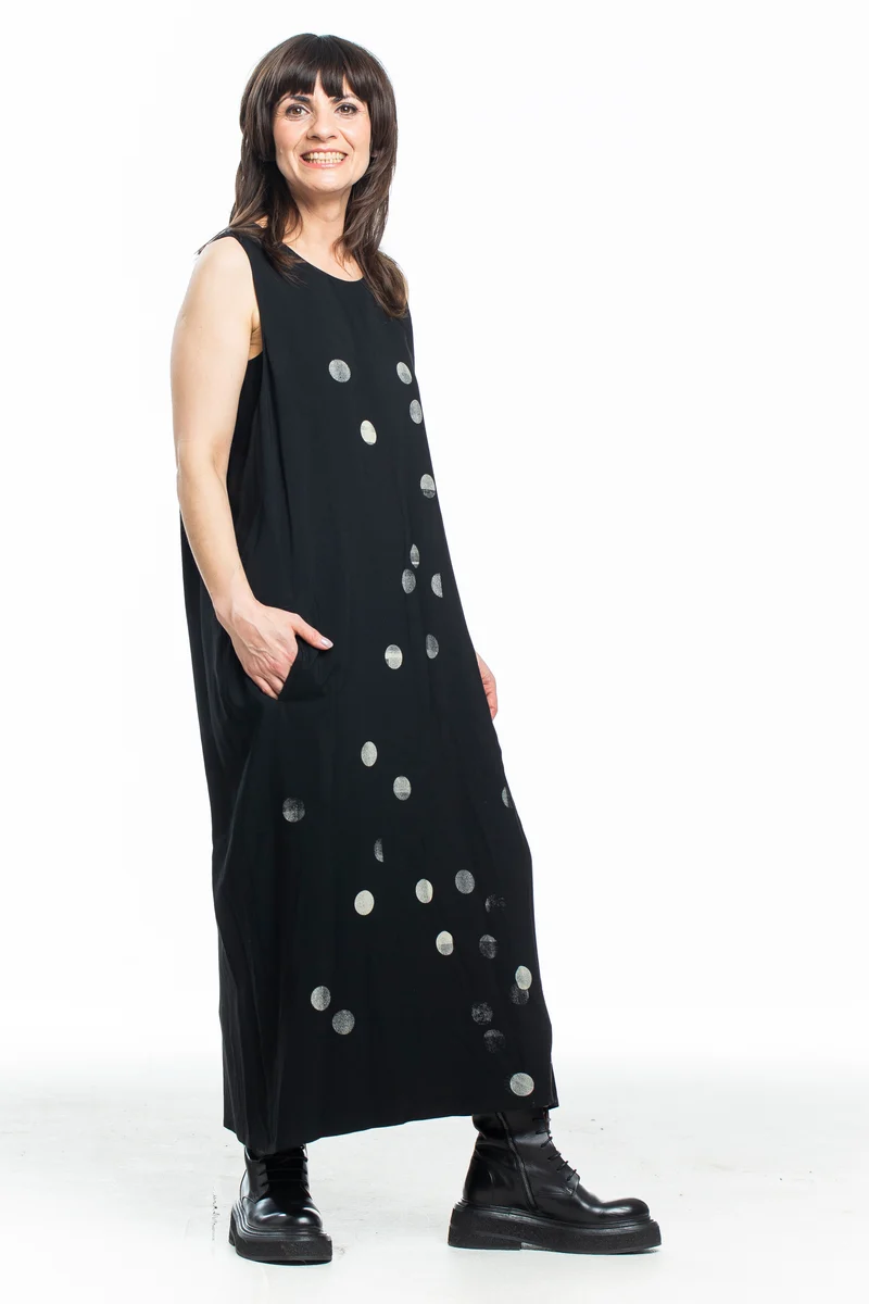 Y's Yohji Yamamoto Damen Maxi Kleid schwarz mit weißen Tupfen