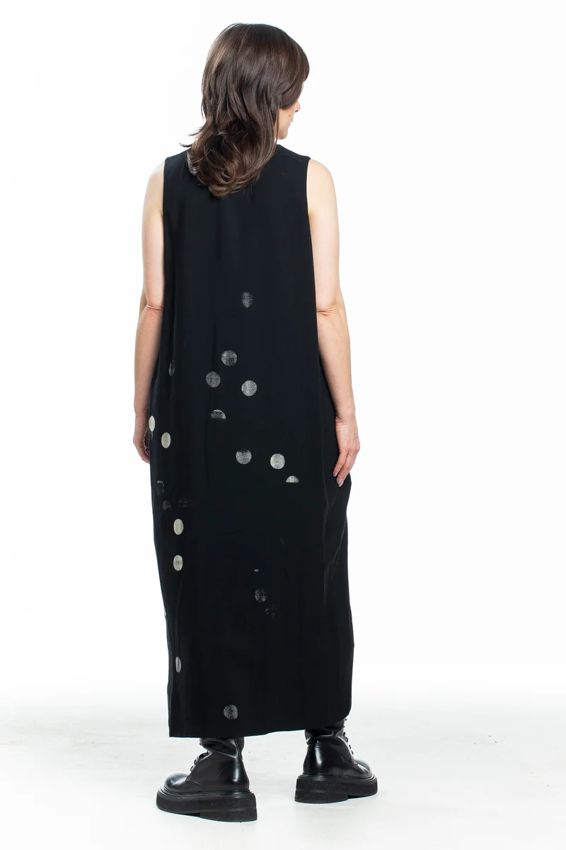Y's Yohji Yamamoto Damen Maxi Kleid schwarz mit weißen Tupfen