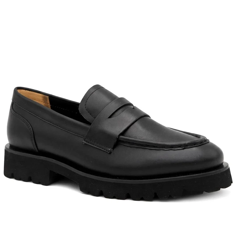 Palmela Chunky Leather Penny Loafers - PALMELA / 330 076 - Black Leather