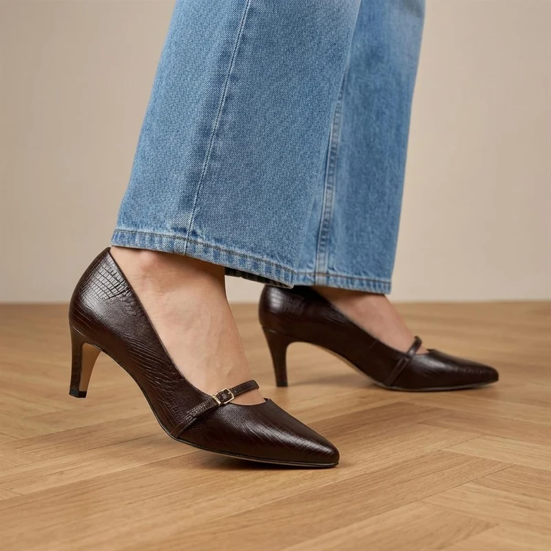 Zienna Leather Stiletto Heel Mary Janes - ZIENNA / 330 272 - Brown Lizard