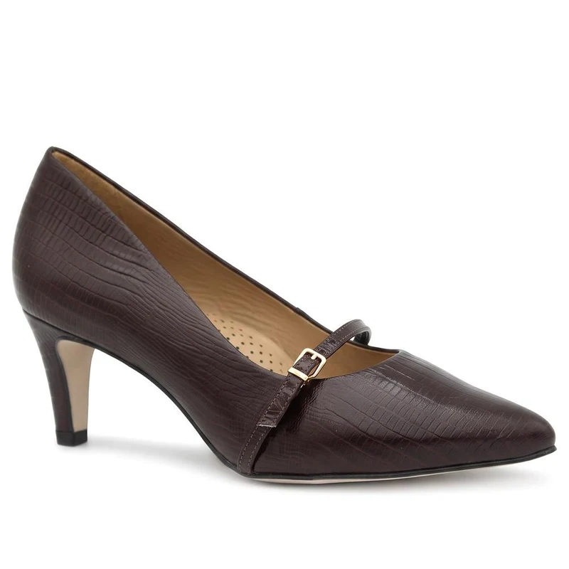 Zienna Leather Stiletto Heel Mary Janes - ZIENNA / 330 272 - Brown Lizard