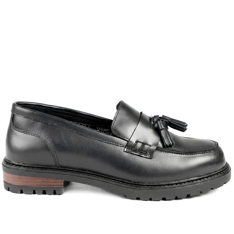 Tabina Tasselled Leather Heeled Loafers - TABINA / 329 426 - Black Leather