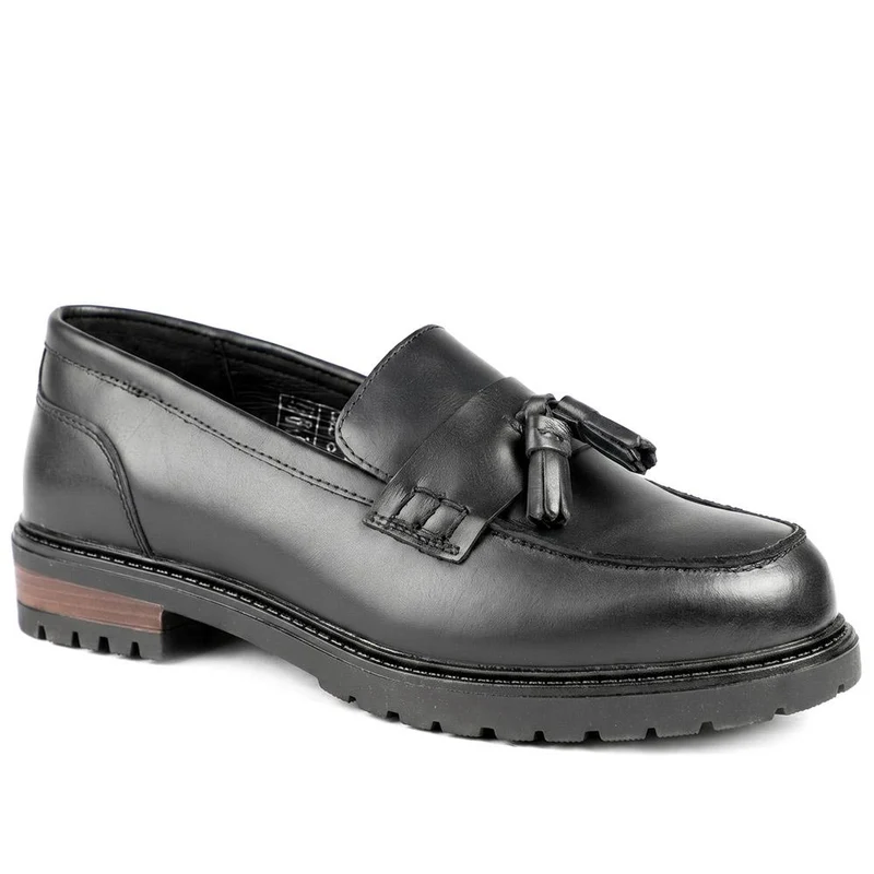 Tabina Tasselled Leather Heeled Loafers - TABINA / 329 426 - Black Leather