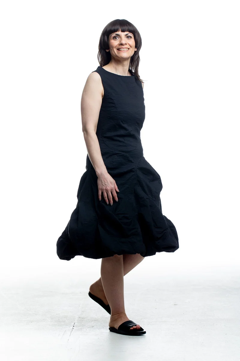 Rundholz Damen Kleid mit Ballonrock Schwarz