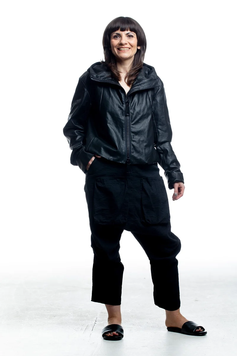 Rundholz Damen Lederjacke mit Kapuze in Schwarz