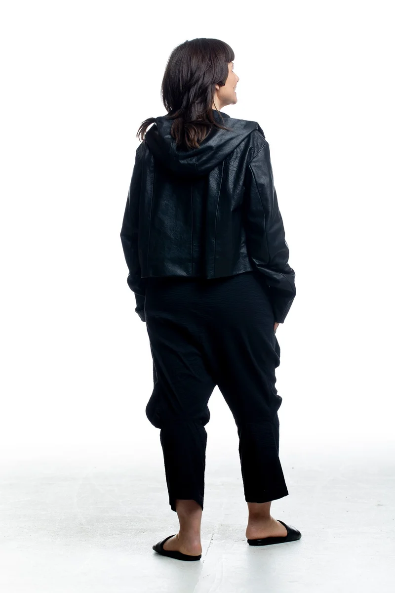 Rundholz Damen Lederjacke mit Kapuze in Schwarz