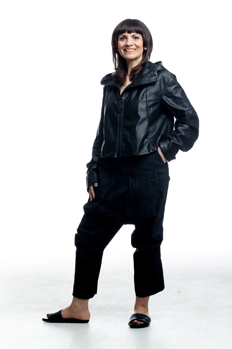 Rundholz Damen Lederjacke mit Kapuze in Schwarz