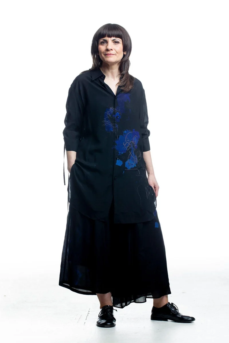 Y's Yohji Yamamoto Damen Hemd mit abstraktem Print in Schwarz-Blau