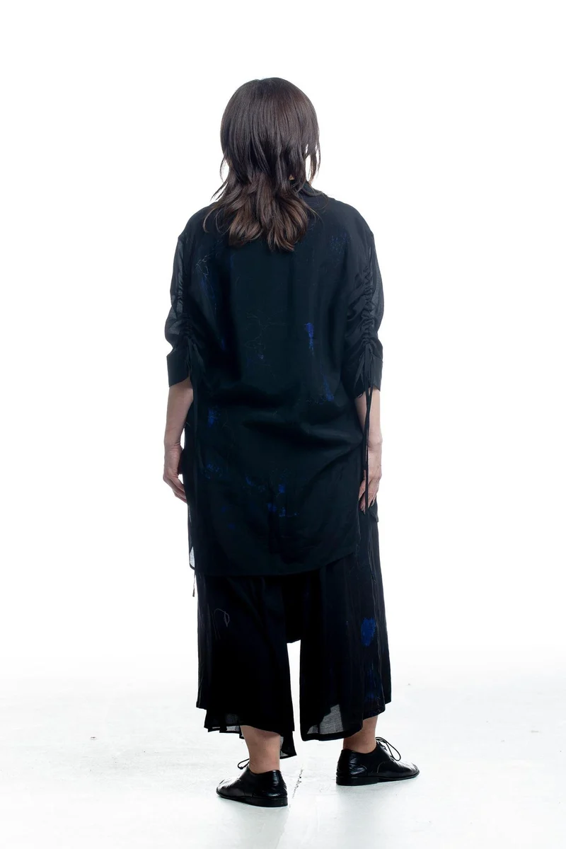 Y's Yohji Yamamoto Damen Hemd mit abstraktem Print in Schwarz-Blau