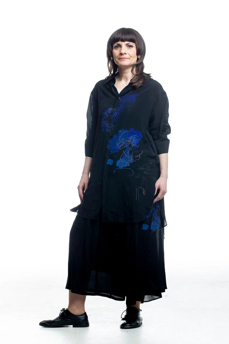 Y's Yohji Yamamoto Damen Hemd mit abstraktem Print in Schwarz-Blau