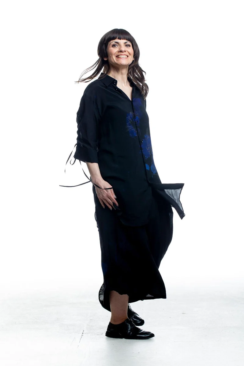 Y's Yohji Yamamoto Damen Hemd mit abstraktem Print in Schwarz-Blau