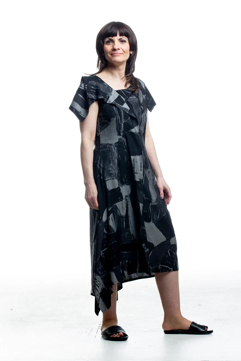 Y's Yohji Yamamoto Damen Kleid mit Print Schwarz-Grau