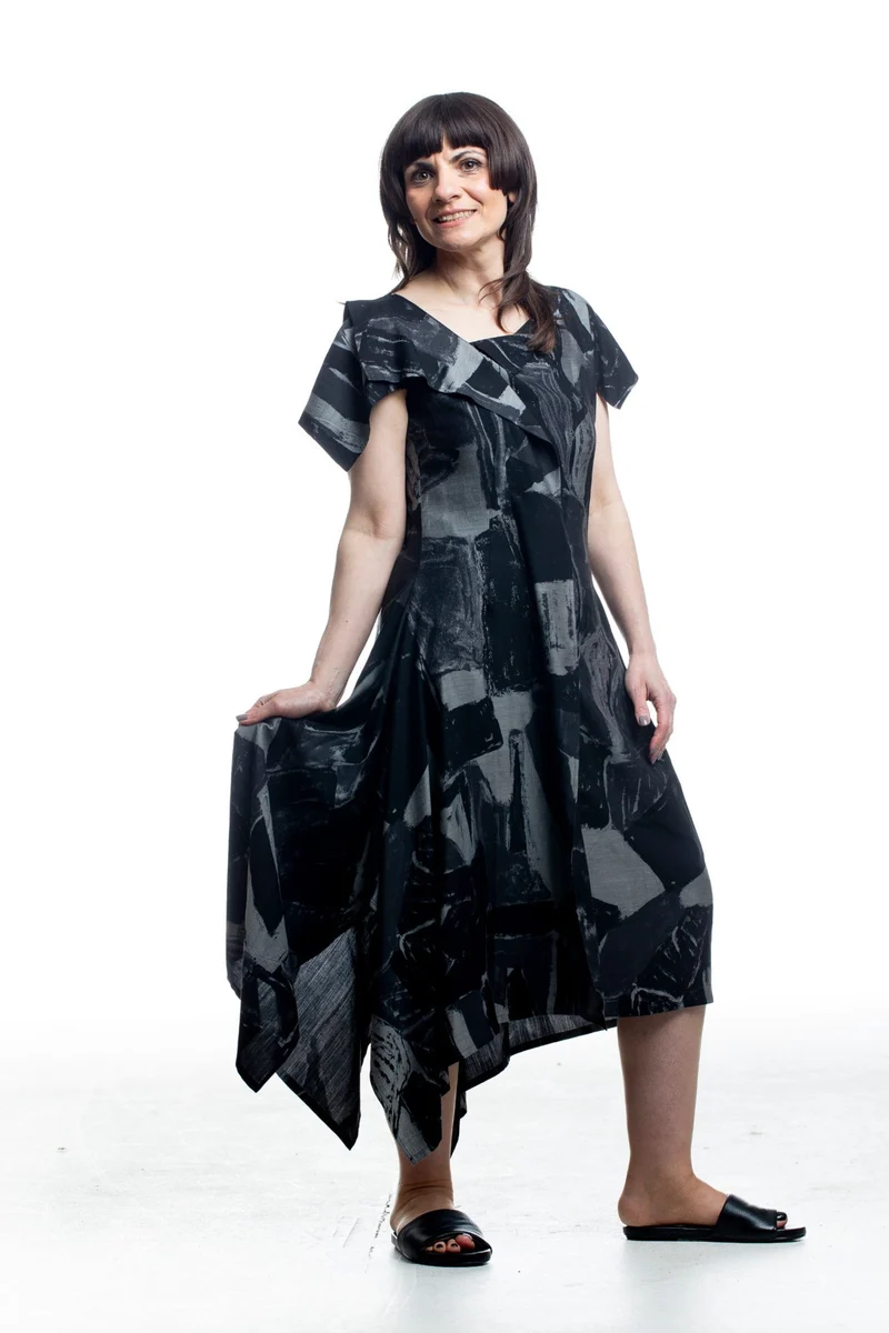 Y's Yohji Yamamoto Damen Kleid mit Print Schwarz-Grau
