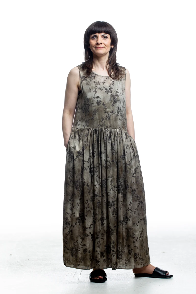 Uma Wang Damen Maxikleid mit floralem Print in Olive
