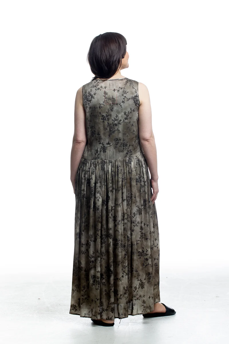 Uma Wang Damen Maxikleid mit floralem Print in Olive